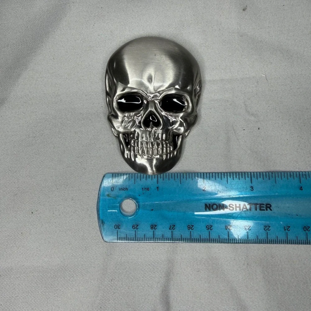 Mens Silver Skull Belt Buckle Gothic Biker Anatomical 3D Metal Accessory